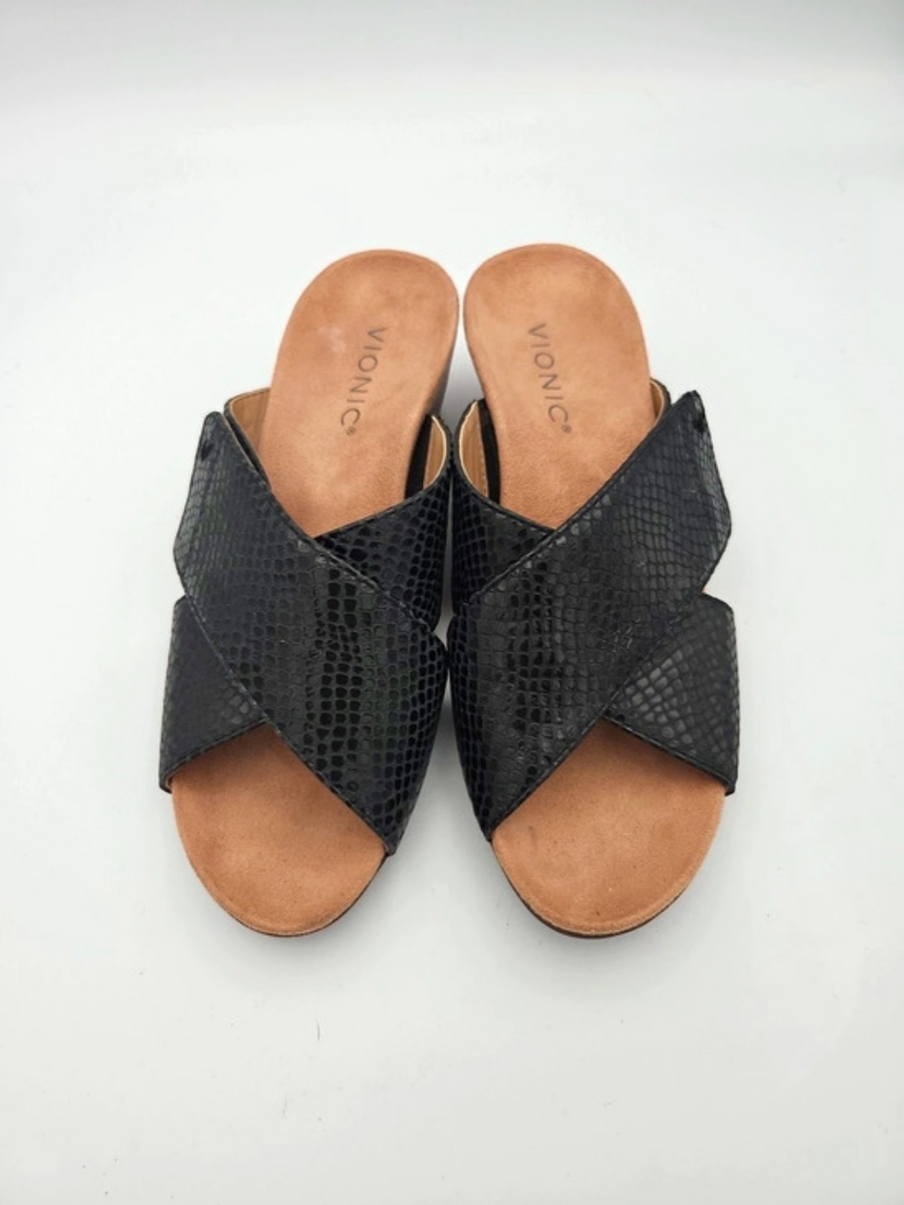 Vionic Electra Black Wedge Sandals US 7 W